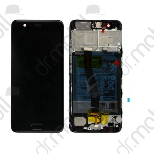 Kijelző Huawei P10 (lcd, érintőpanel, kerettel, akku + kis alkatrészekkel) fekete 02351DGP
